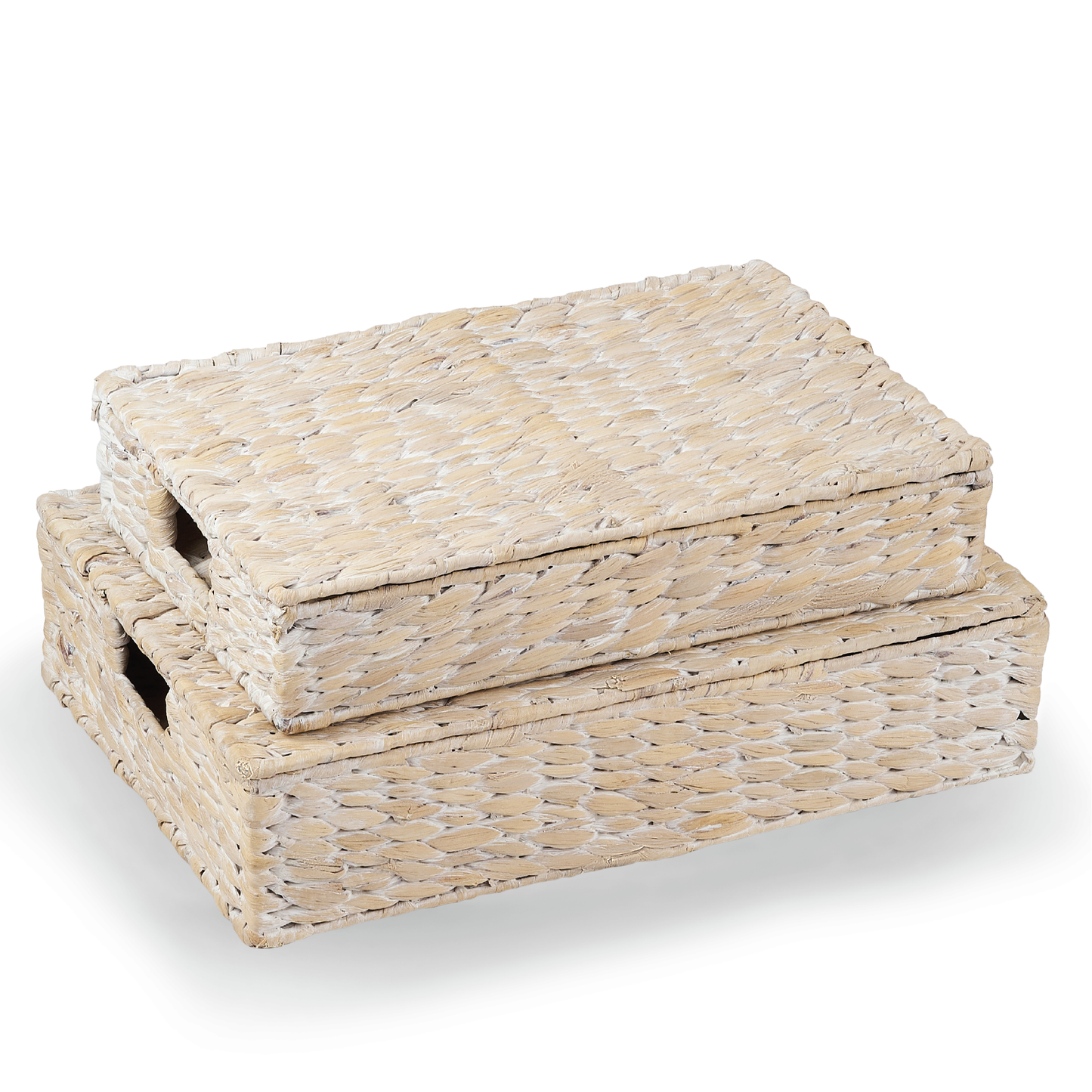 Set of 2 Wicker Baskets with Lid for Organizing