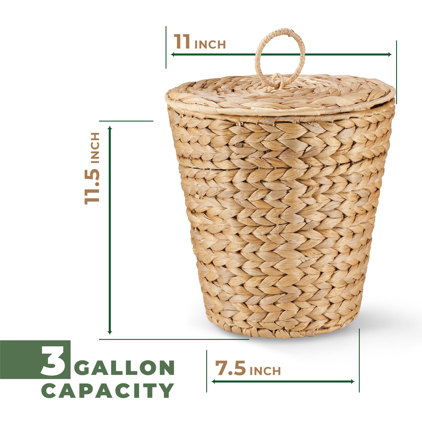 3 Gallon Wicker Trash Can with Lid and Liner