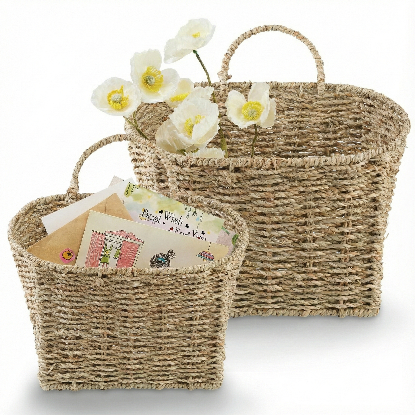 Set of 2 Wicker Hanging Basket for Organizing