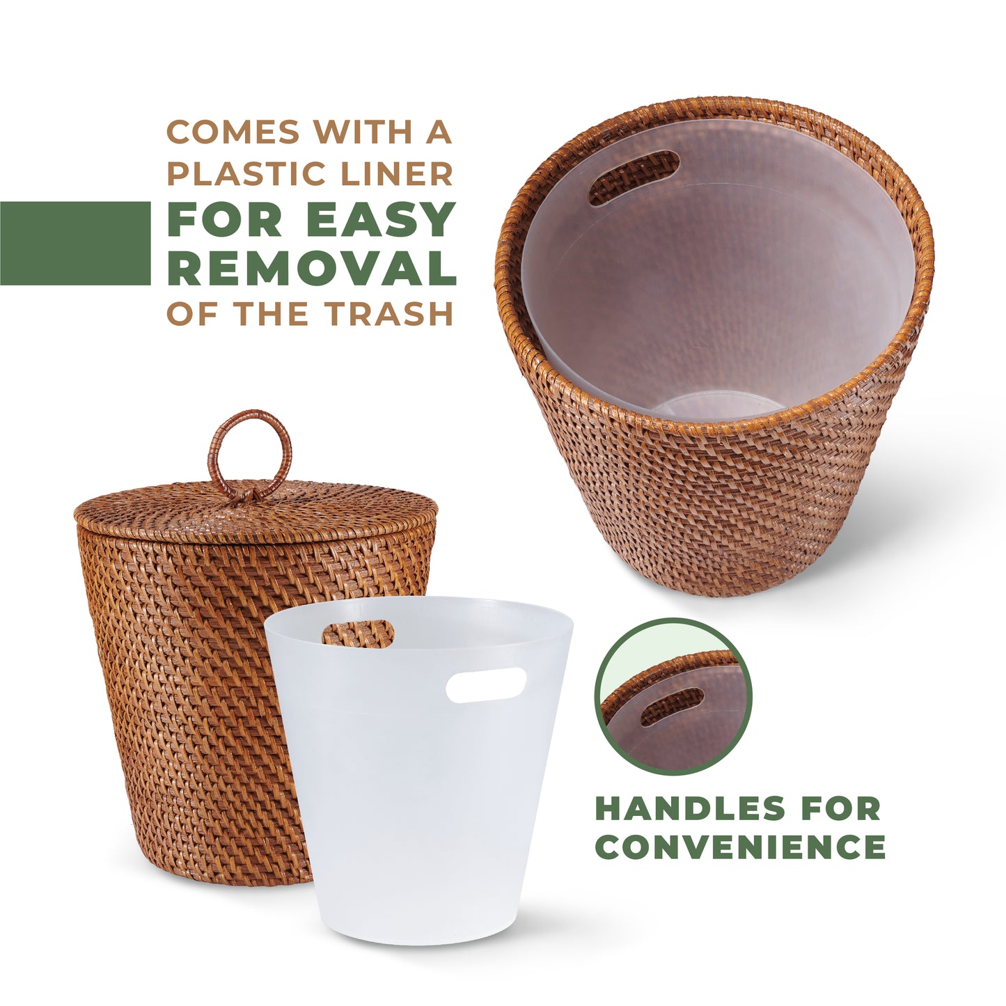 Rattan Trash Can with Lid