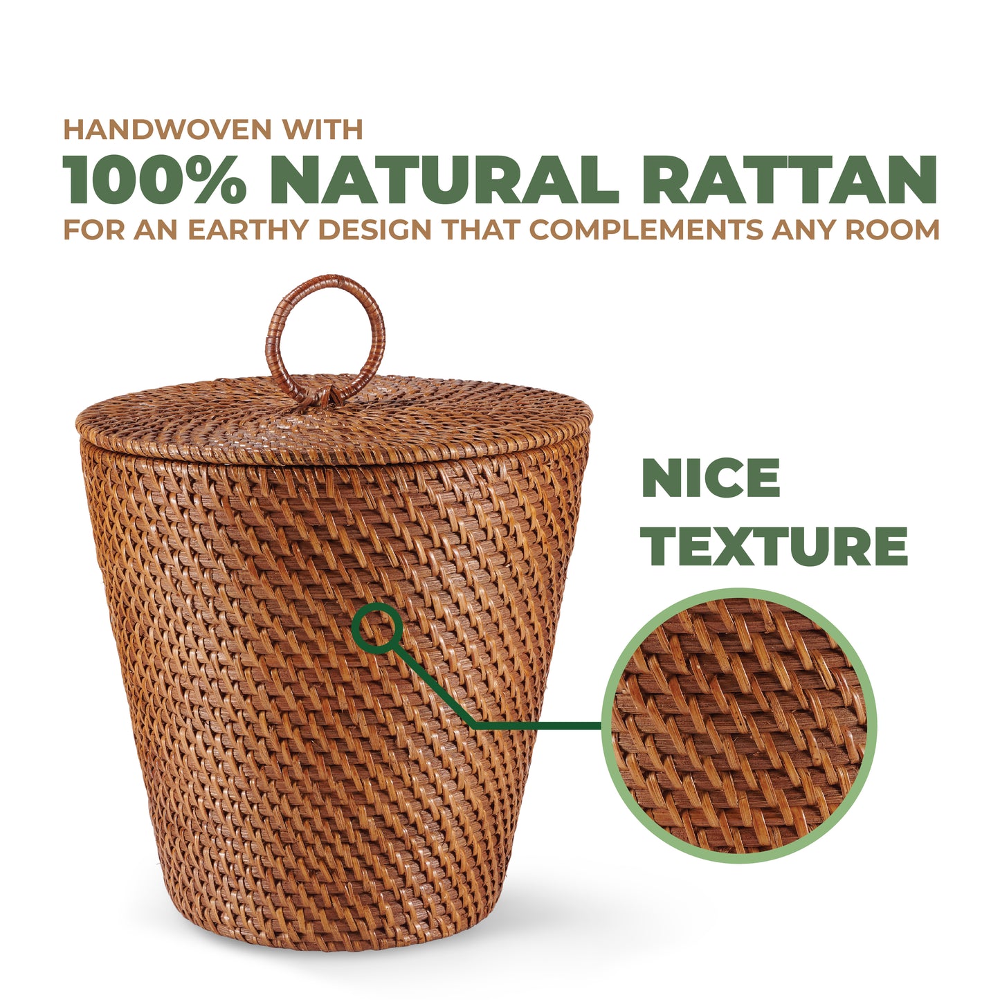 Rattan Trash Can with Lid