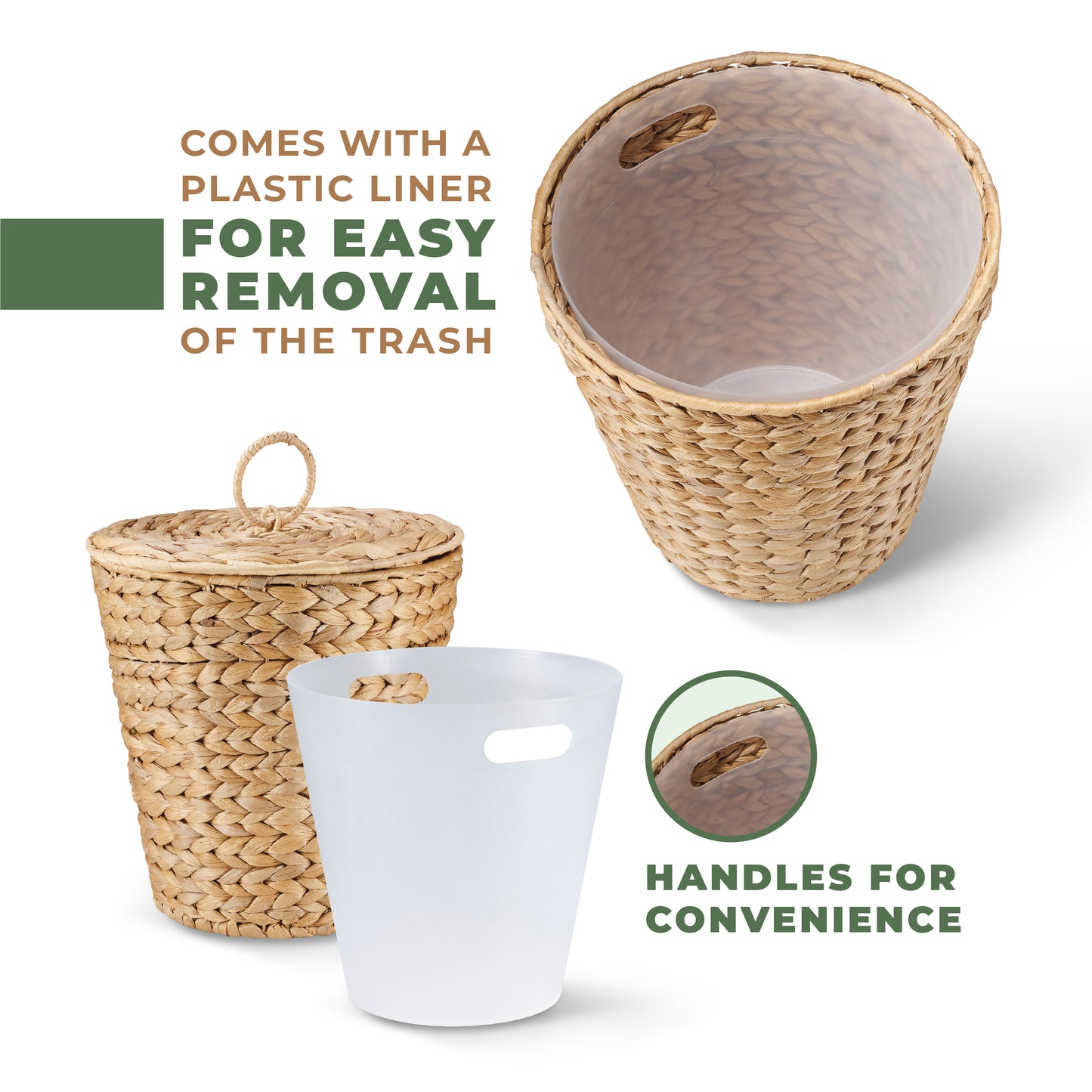 3 Gallon Wicker Trash Can with Lid and Liner
