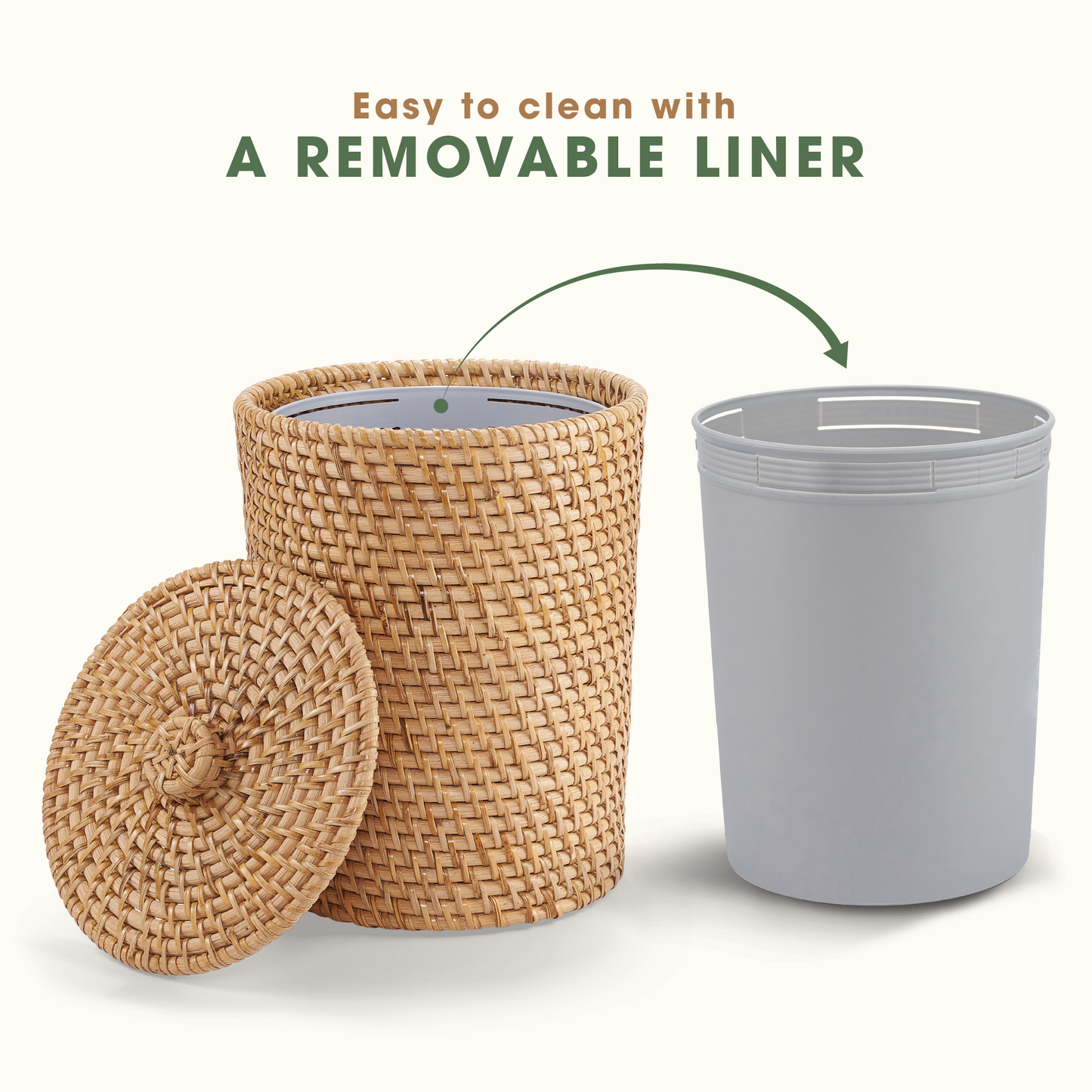 Wicker Trash Can with Liner and Lid