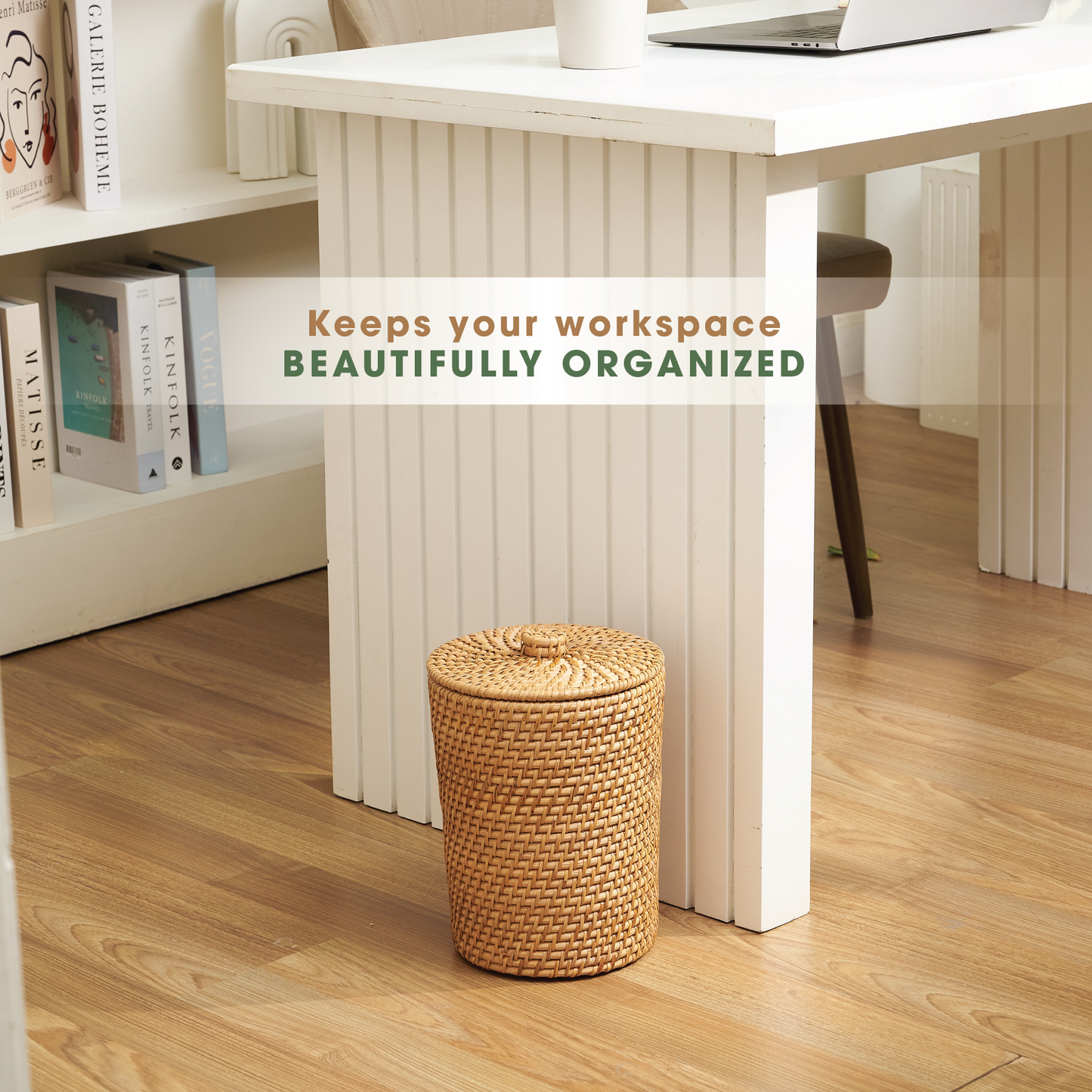 Wicker Trash Can with Liner and Lid