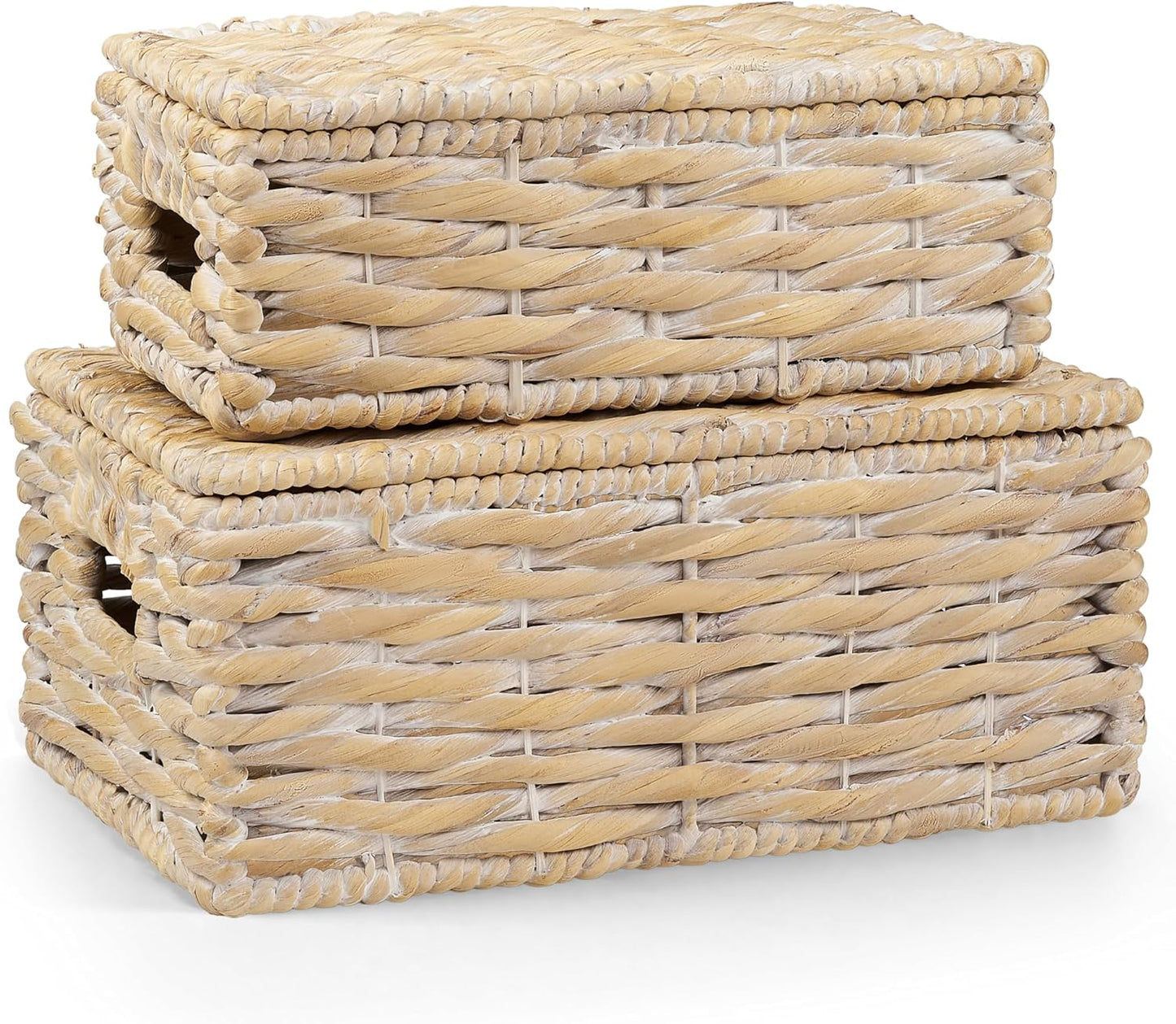 Set of 2 Wicker Baskets with Lid