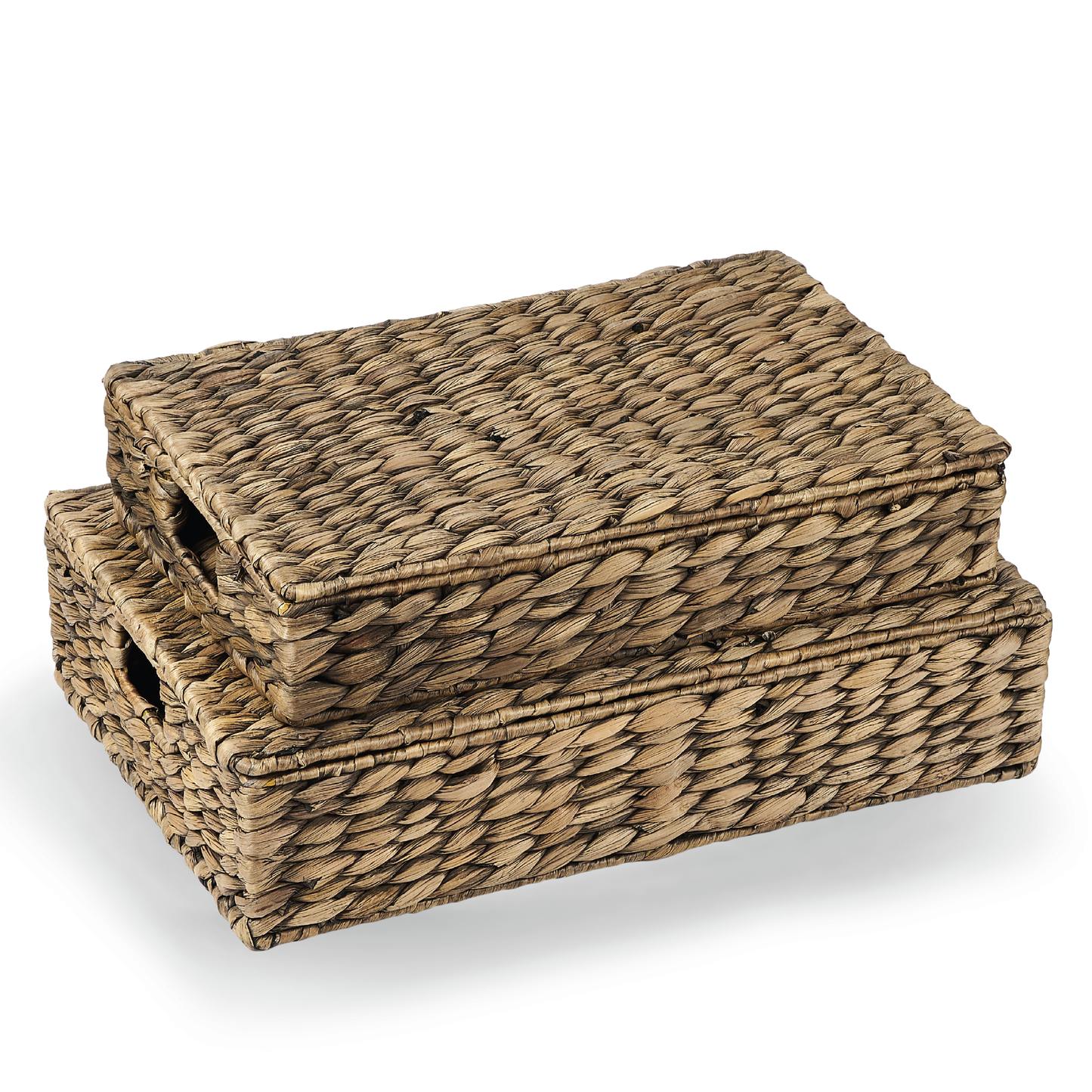Set of 2 Wicker Baskets with Lid for Organizing