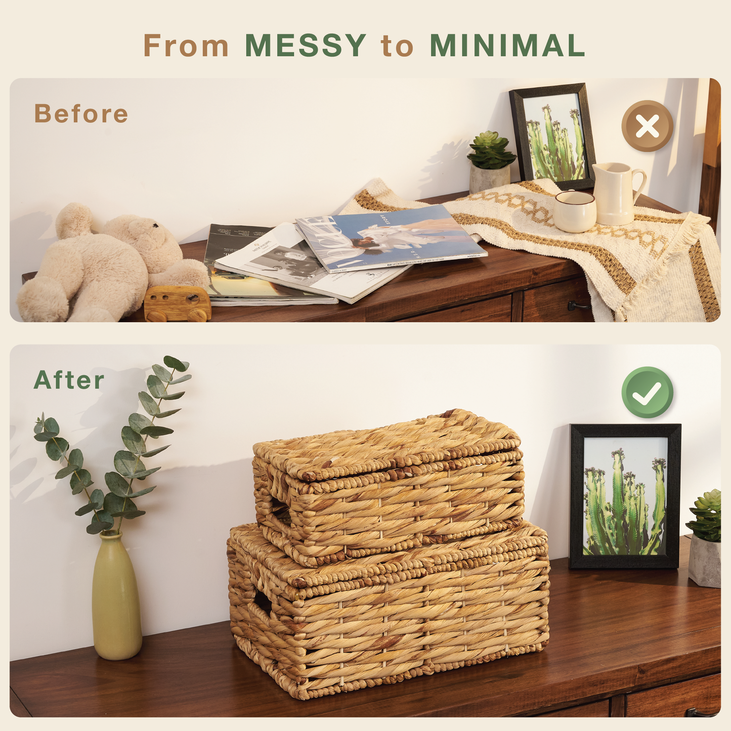 Set of 2 Wicker Baskets with Lid