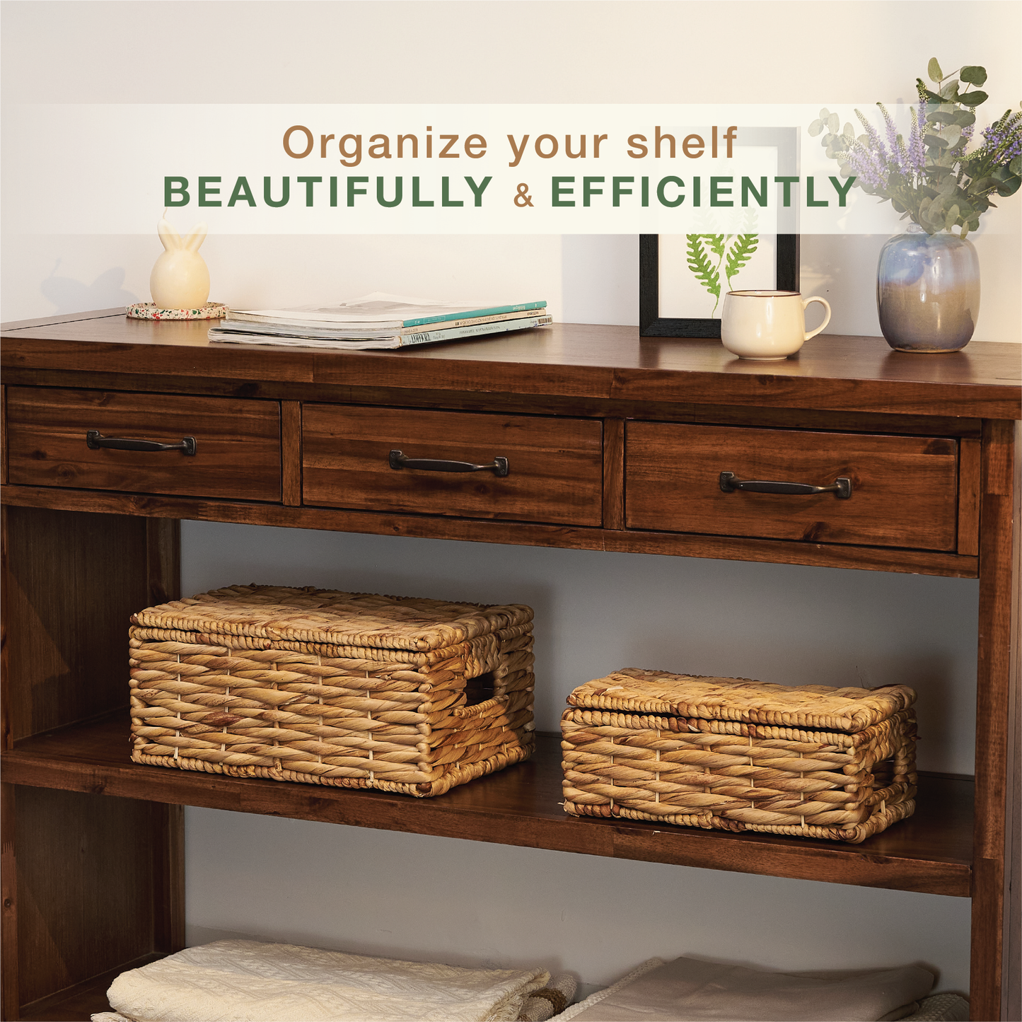 Set of 2 Wicker Baskets with Lid