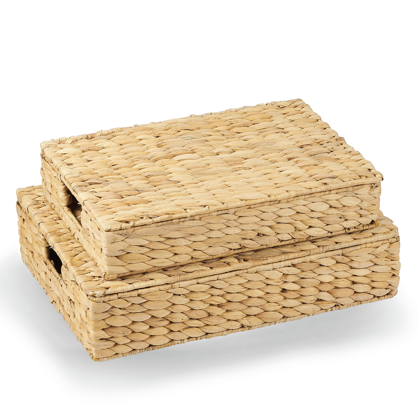 Set of 2 Wicker Baskets with Lid for Organizing