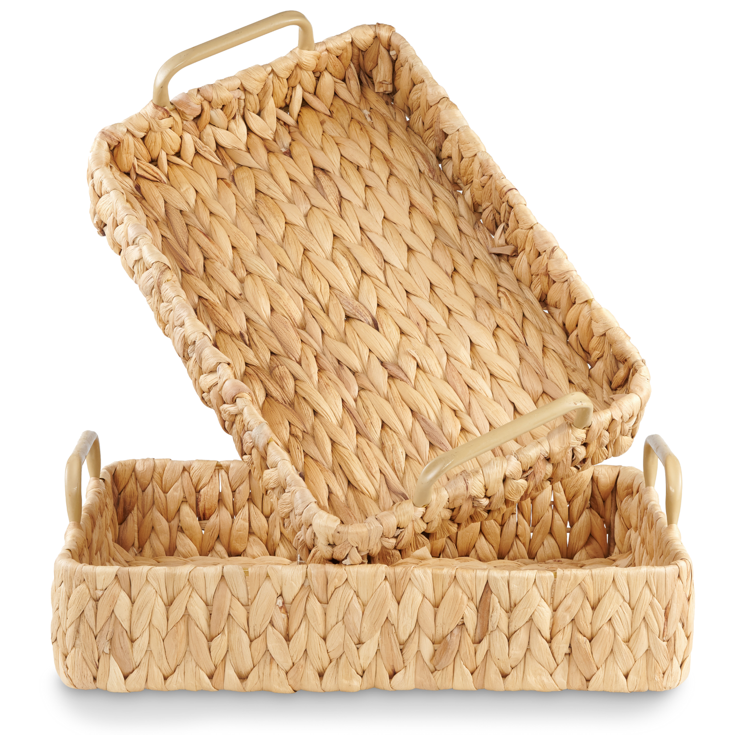Set of 2 Rectangular Wicker Trays with Handles