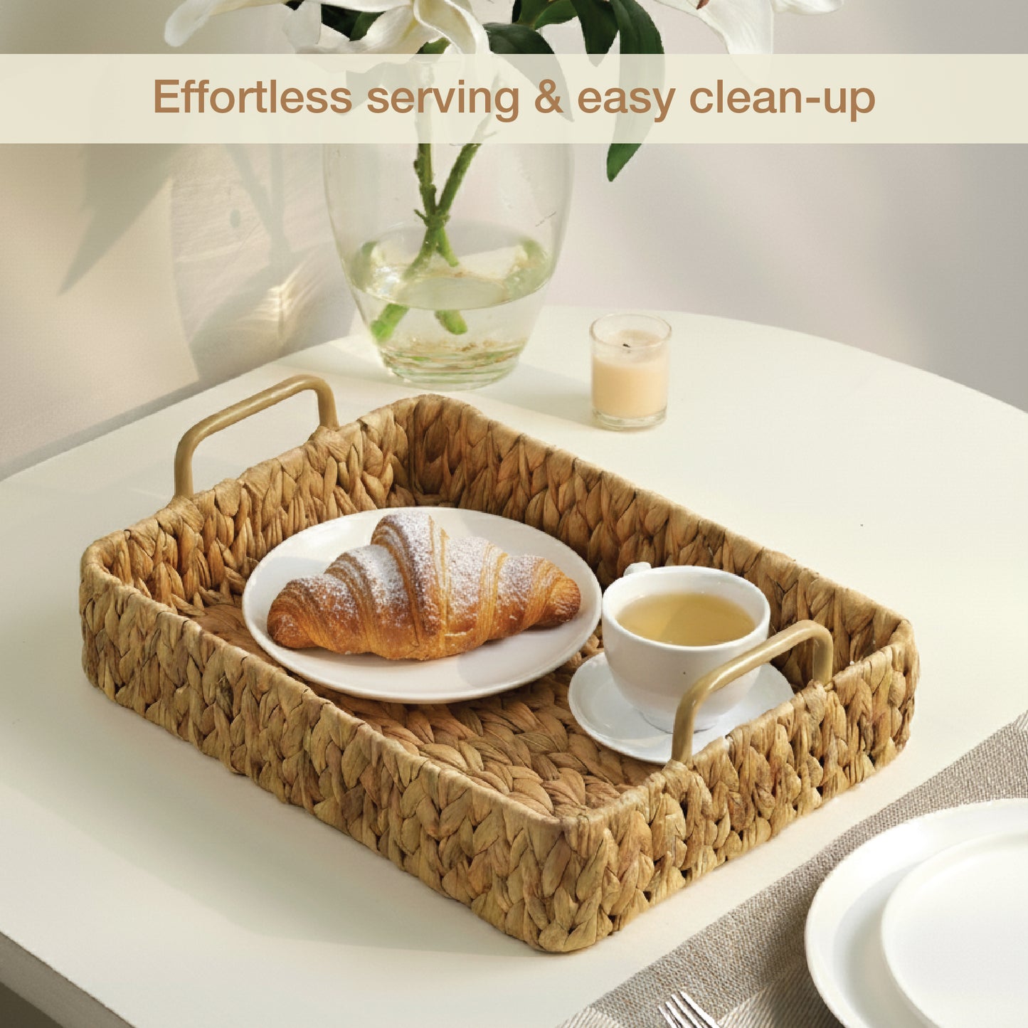 Set of 2 Rectangular Wicker Trays with Handles