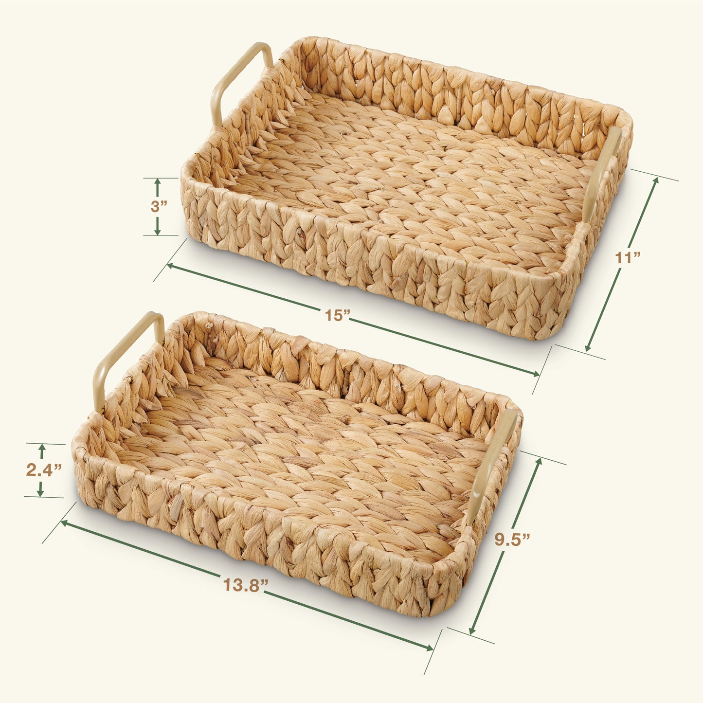 Set of 2 Rectangular Wicker Trays with Handles