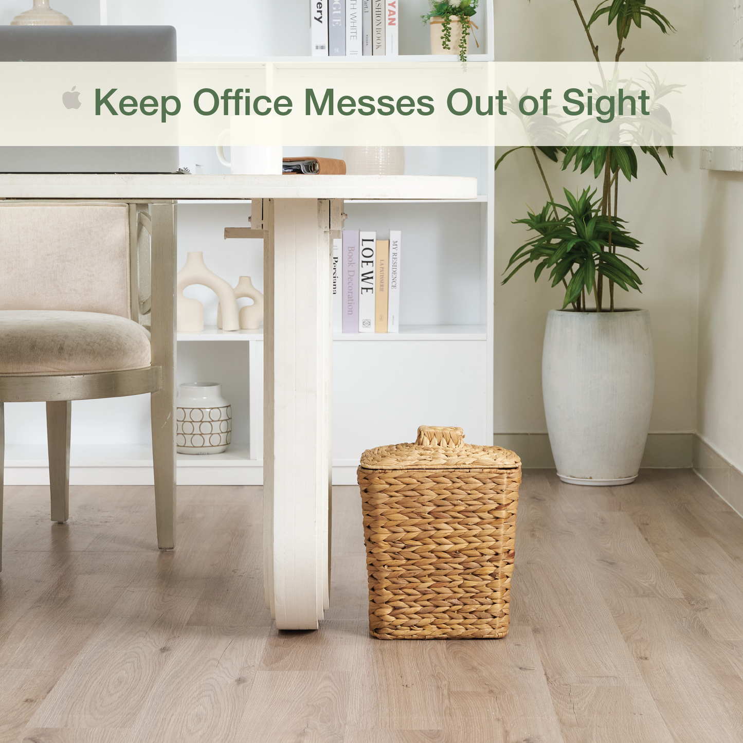 Wicker Trash Can with Lid and Liner