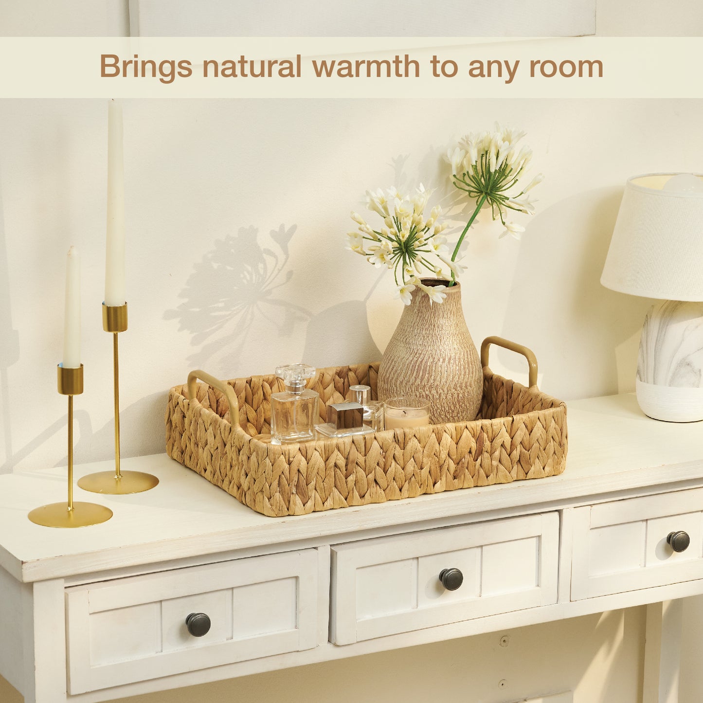 Set of 2 Rectangular Wicker Trays with Handles