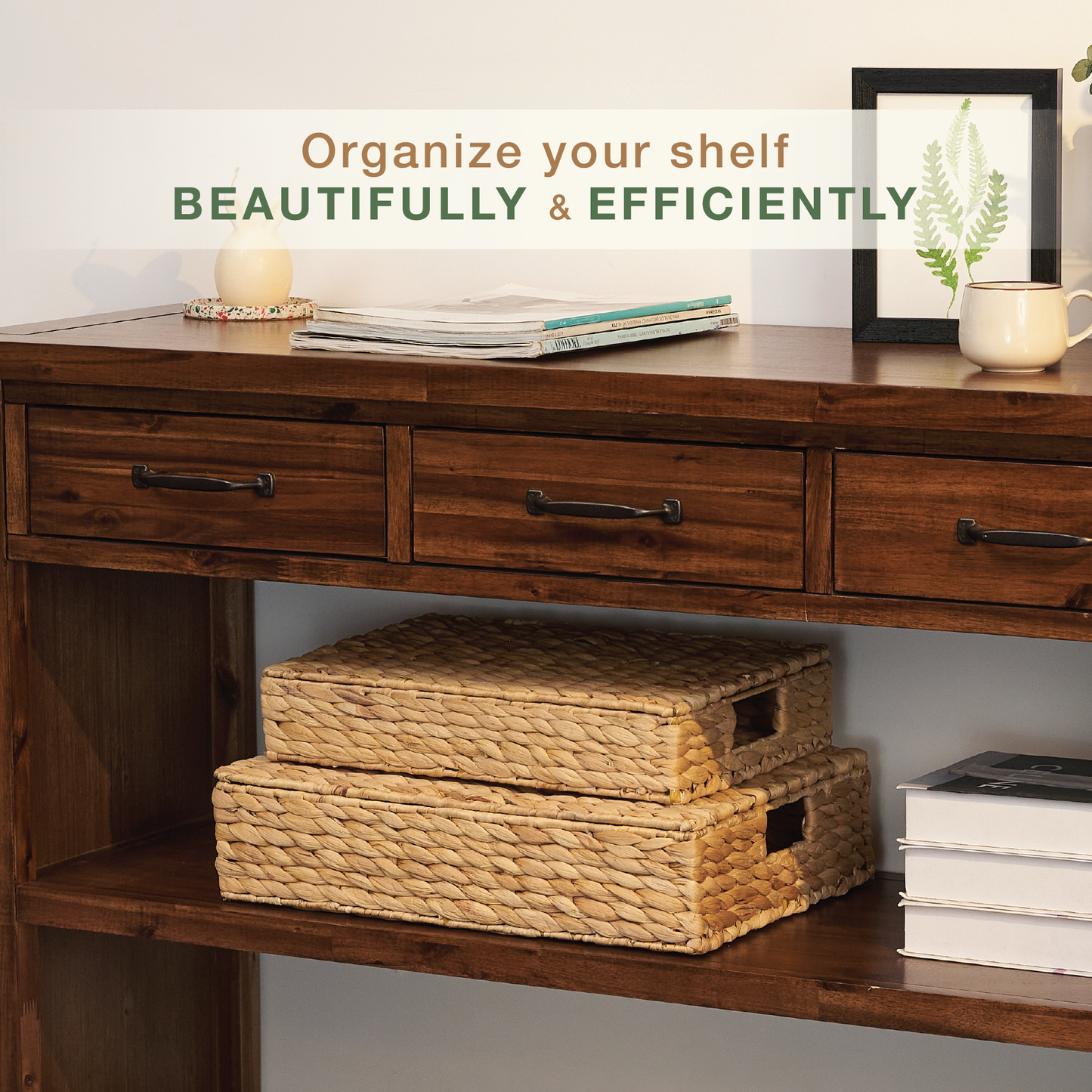 Set of 2 Wicker Baskets with Lid for Organizing