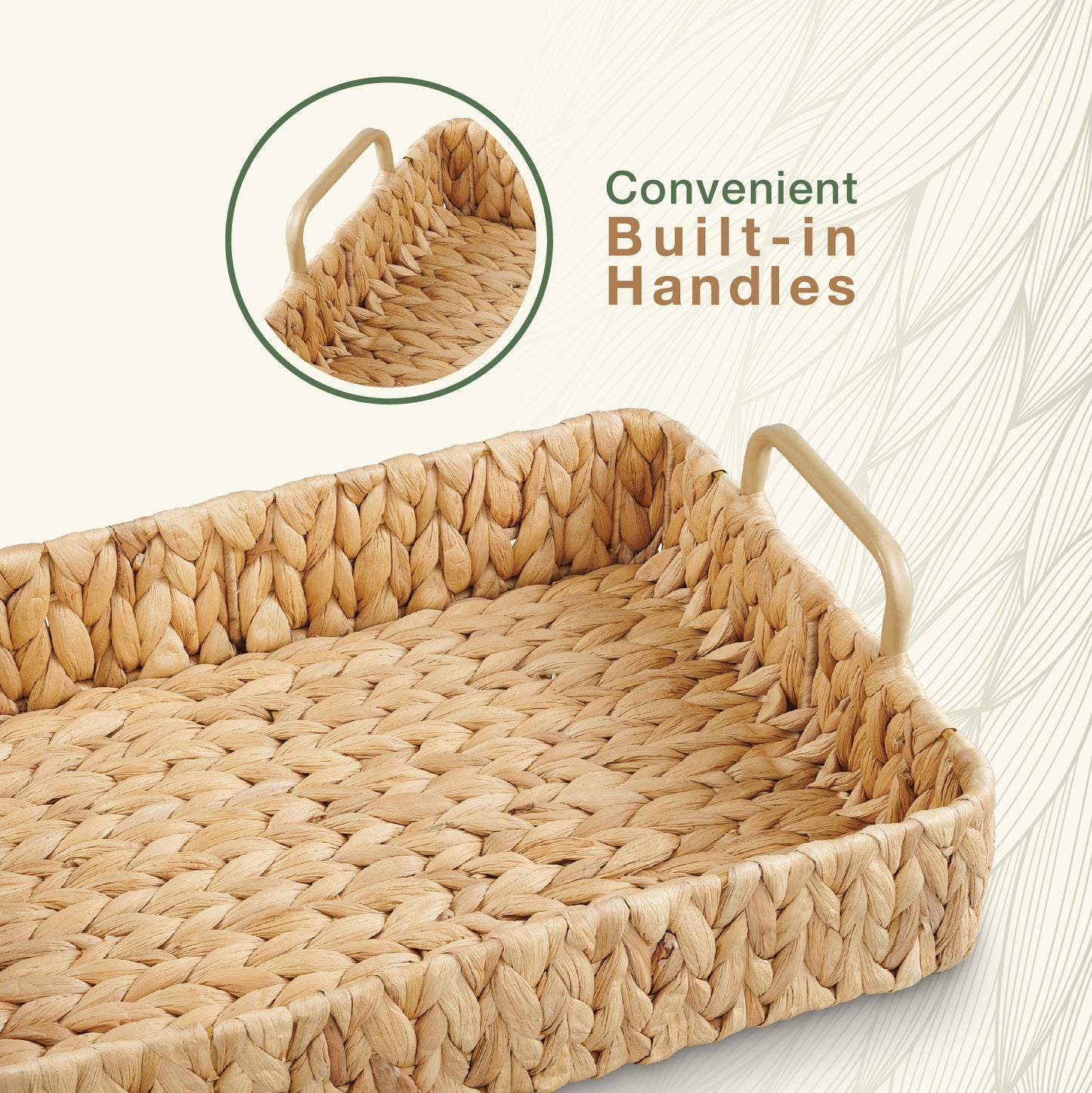 Set of 2 Rectangular Wicker Trays with Handles