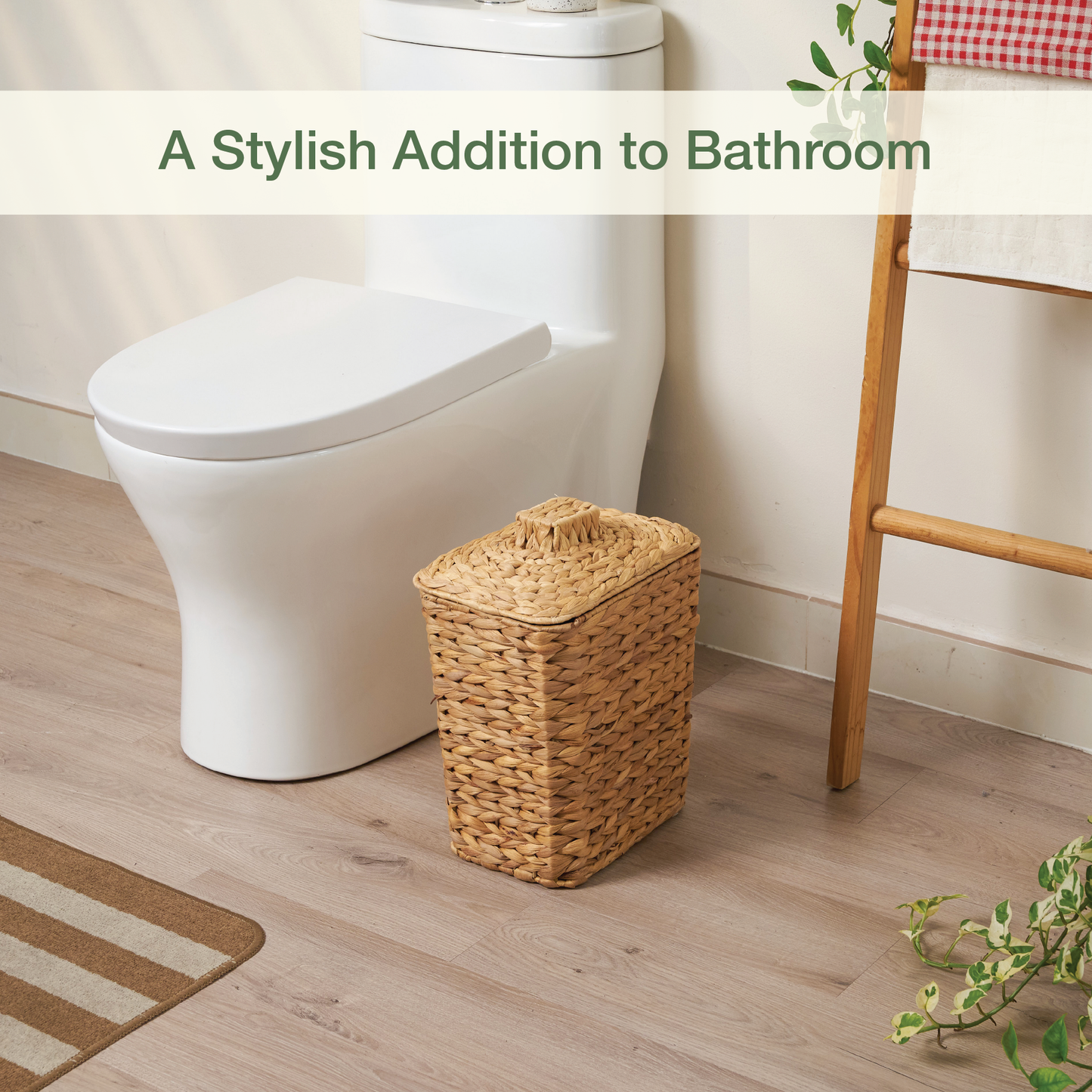 Wicker Trash Can with Lid and Liner