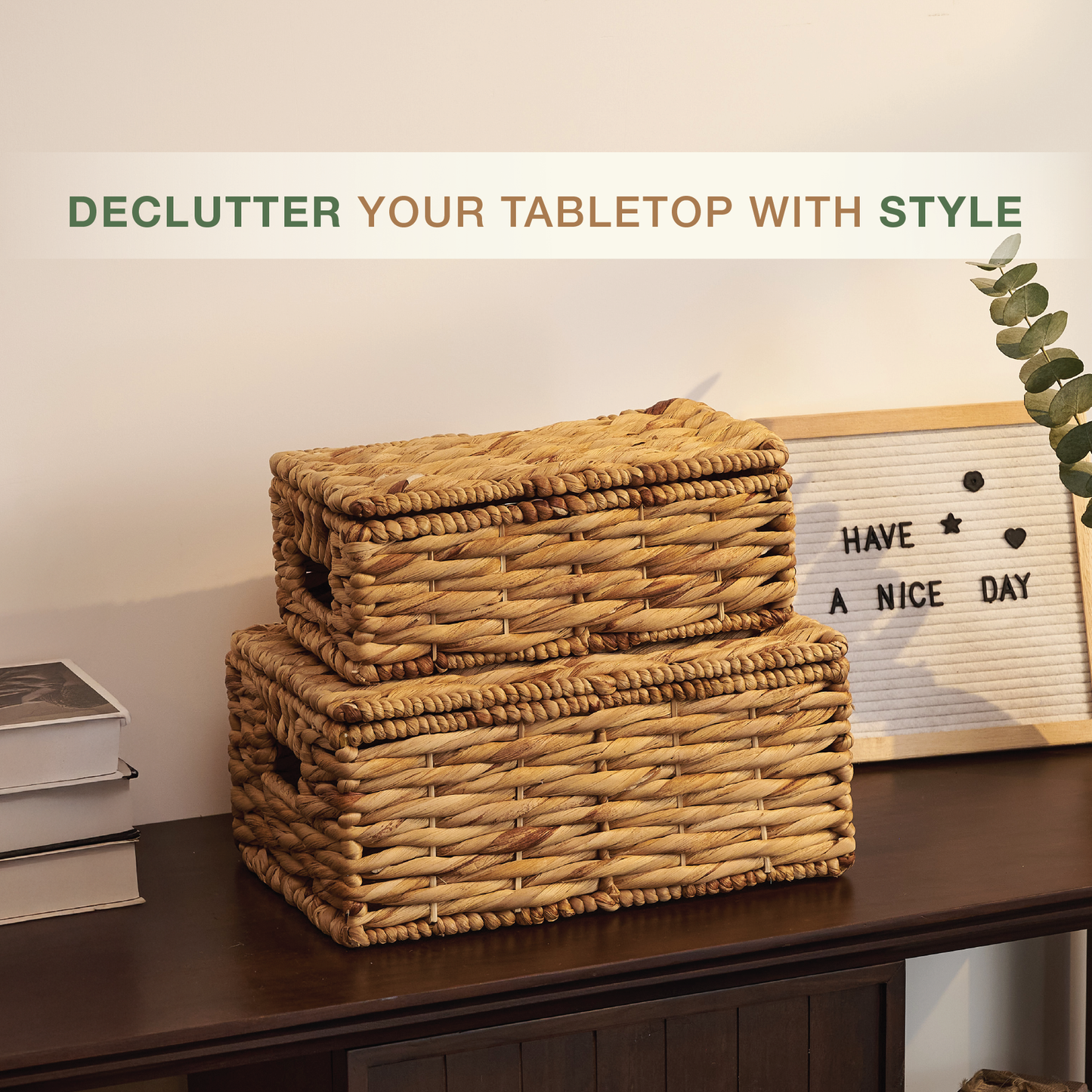 Set of 2 Wicker Baskets with Lid