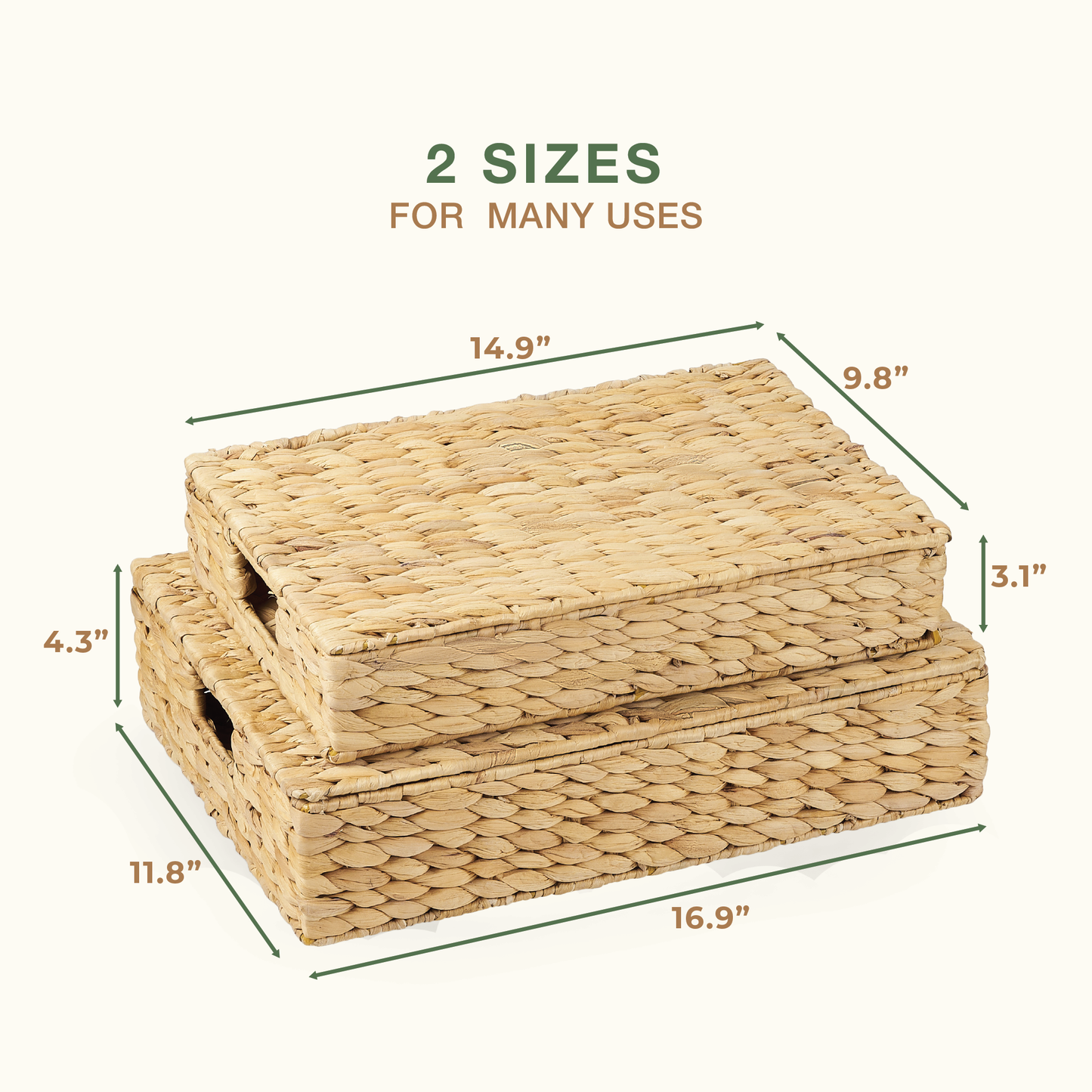 Set of 2 Wicker Baskets with Lid for Organizing