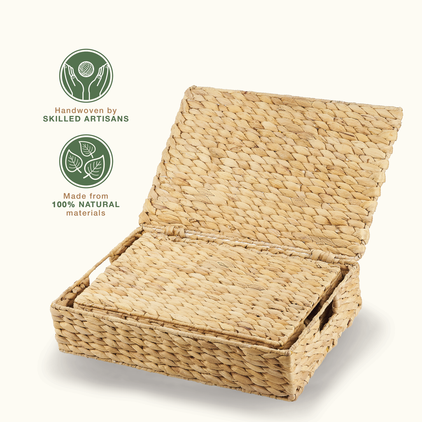 Set of 2 Wicker Baskets with Lid for Organizing